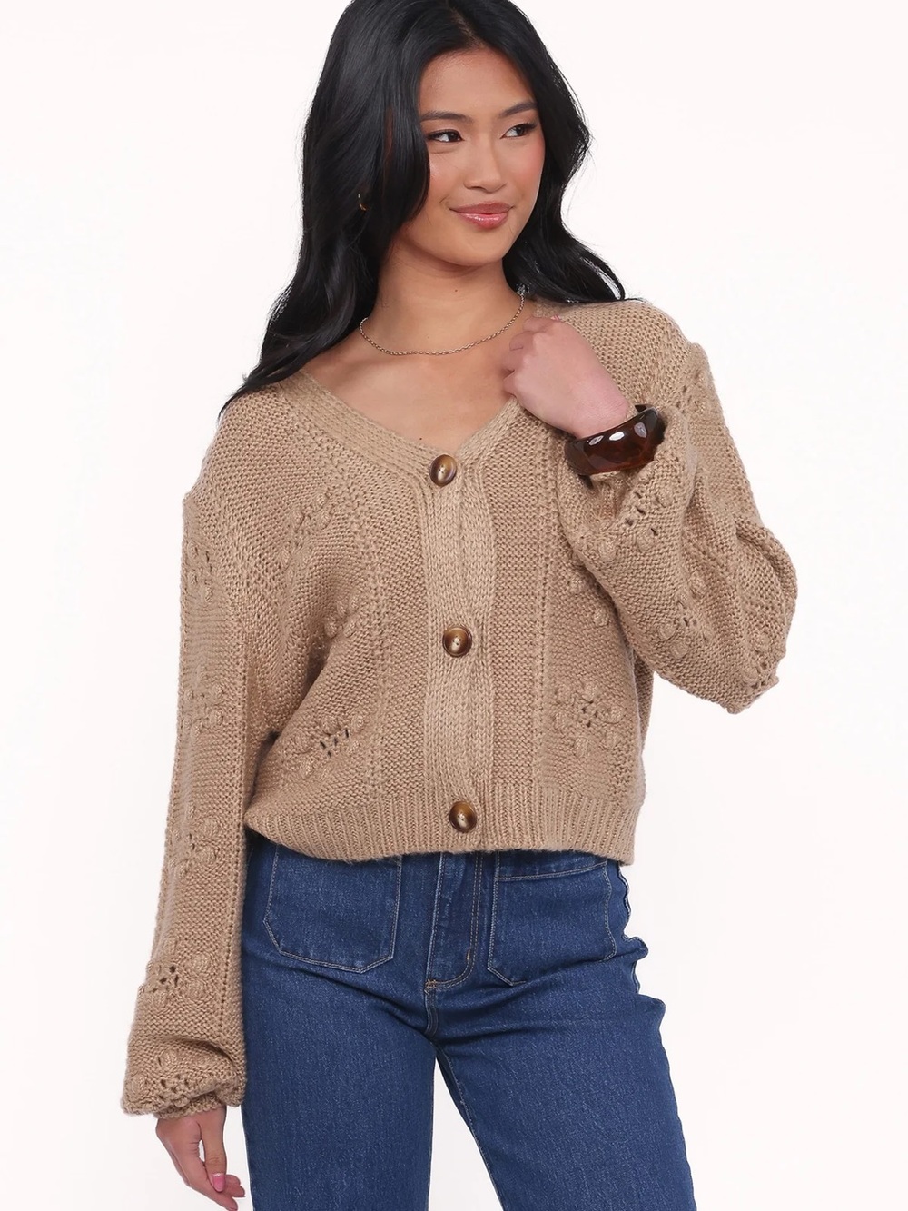 Petal & Pup Melody Textured Button Up Cardigan Tan/Mushroom